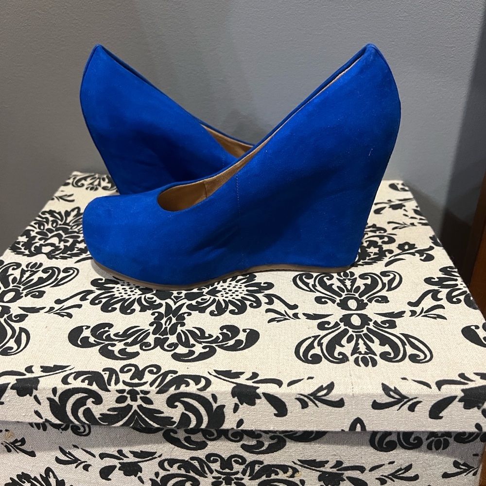 Also Blue Suede Wedge Heels